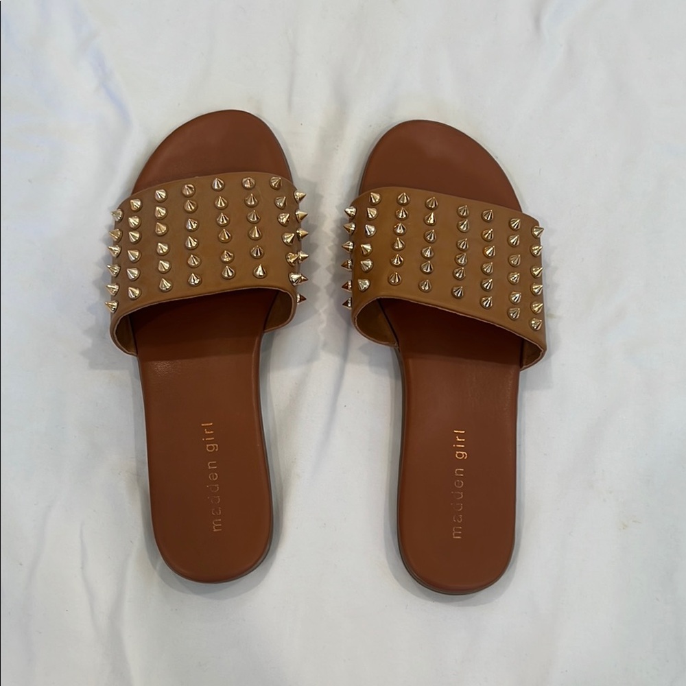 Madden Girl Tan Slide Sandals